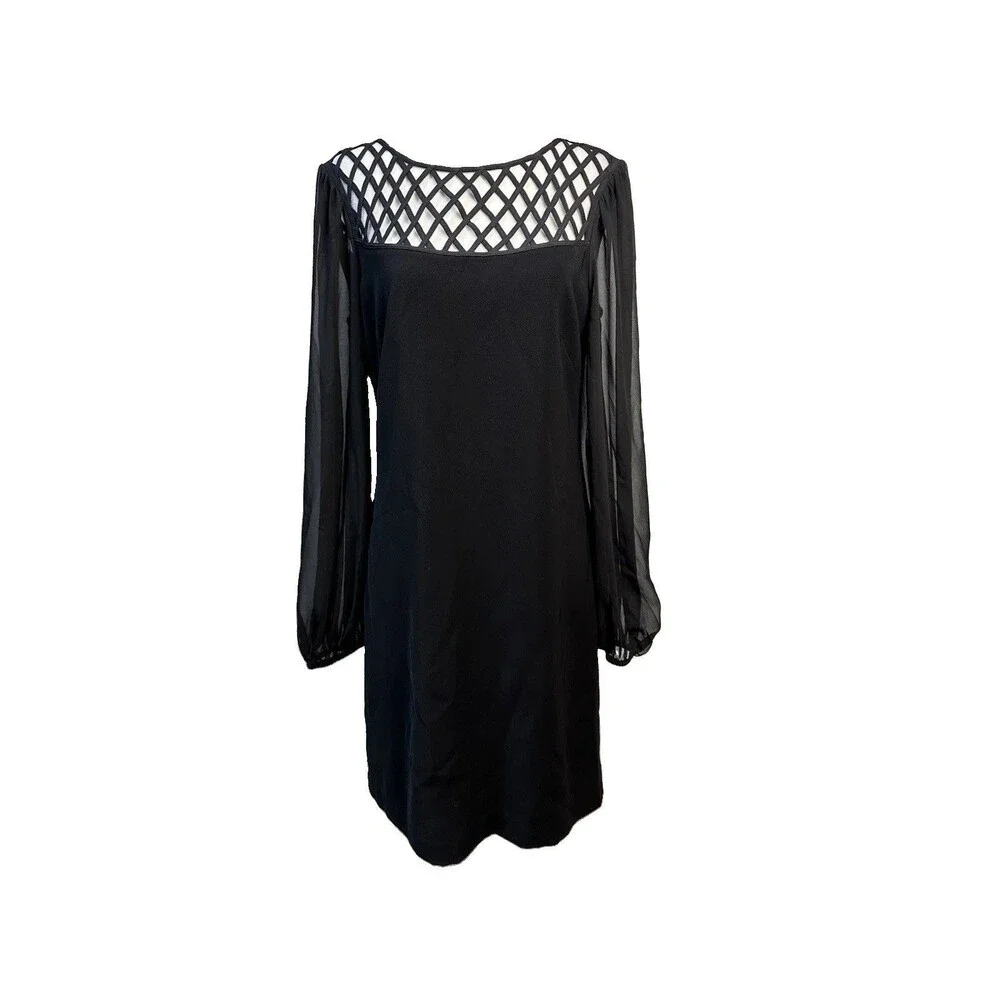 White House Black Market Dress Sheer Sleeves Long Sleeve Cocktail Party Sz 6